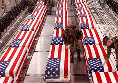 Flag covered caskets brought to you by LYING POLITICIANS who did not serve prision terms for premeditated murder of U.S. Military, Civilians, Women, and Children
