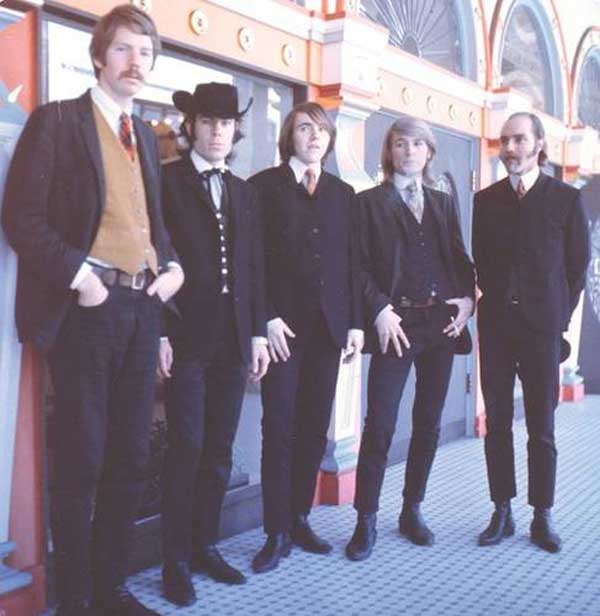 Charlatans, 1966 in front of former Barbary Coast hot spot: Hippodrome, Pacific St., San Francisco.