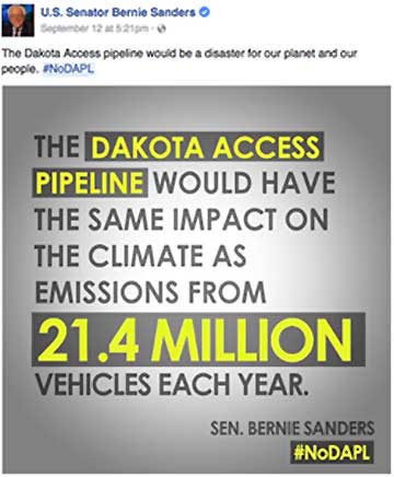 Bernie says, "The Dakota Access oioeline would be a disaster for our planet and our people." ~ #noDAPL