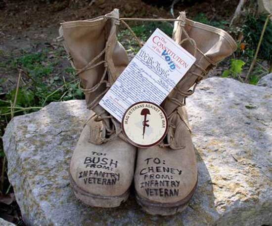 Photo of boots by Ward Reilly, member of VVAW, VFP, Advisor to IVAW.