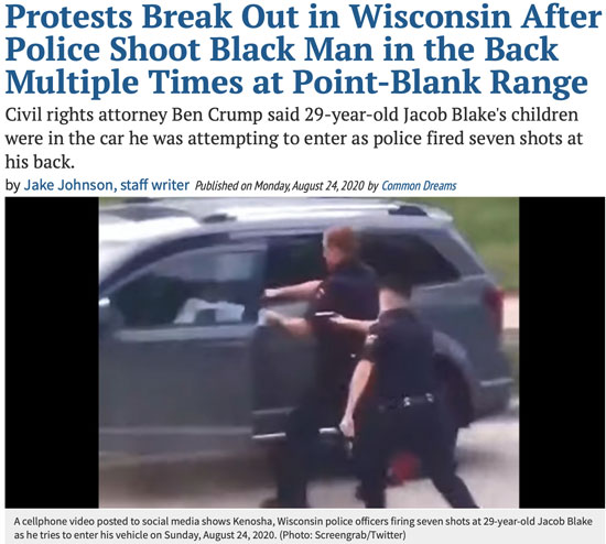 Protests Break Out in Wisconsin After Police Shoot Black Man in the Back Multiple Times at Point-Blank Range
