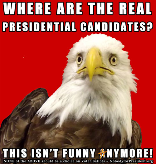 OKAY, SERIOUSLY... WHERE ARE THE REAL PRESIDENTIAL CANDIDATES? THIS ISN'T FUNNY ANYMORE.