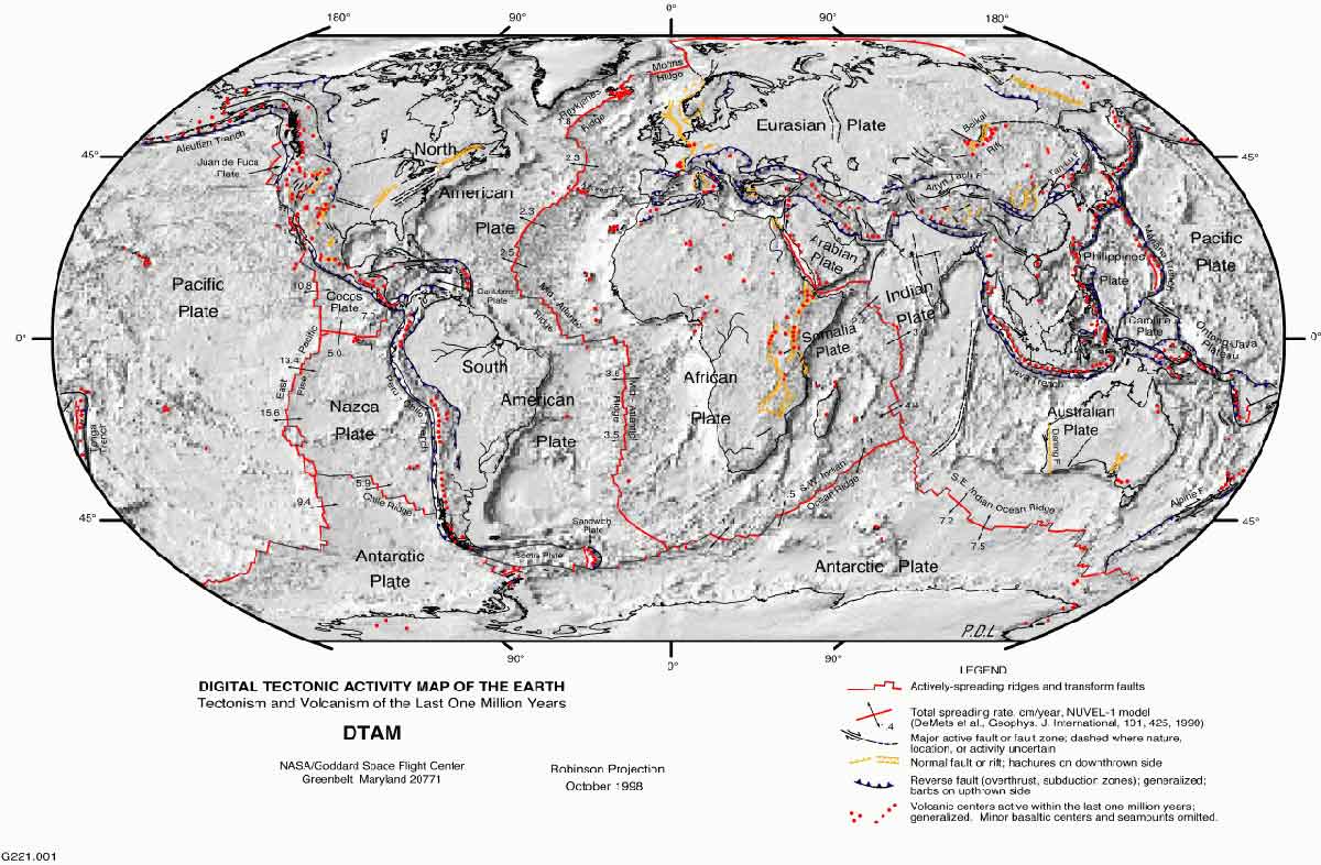 NASA Image: Faults of the Earth indicated by red lines