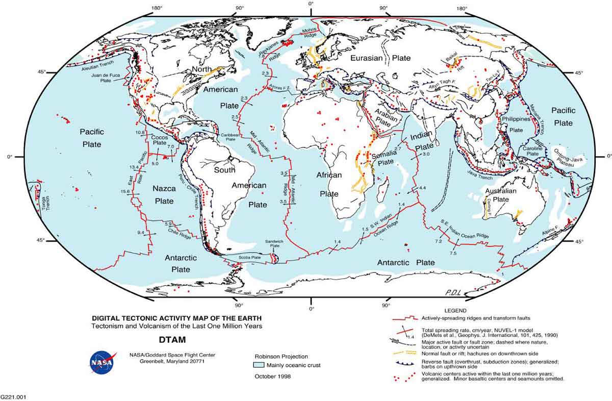 NASA Image: Faults of the Earth indicated by red lines