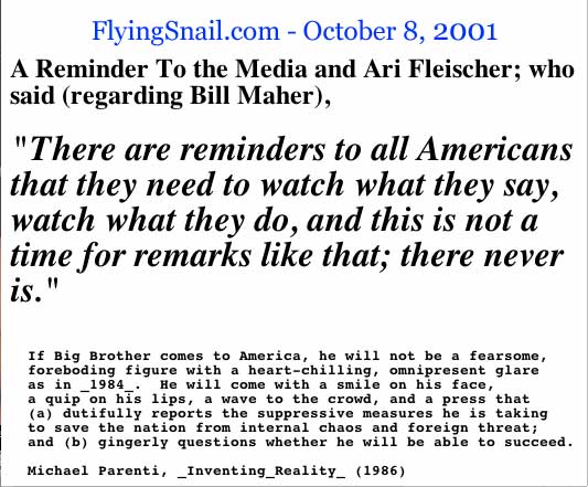 Snip of FlyingSnail.com, October 8, 2001