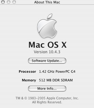 About Mac Mini 10.4.3 window