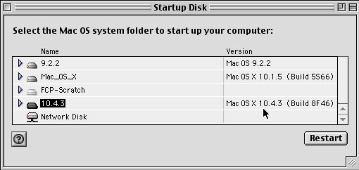 G4 9.2.2 Startup disk with 10.4.3 selected