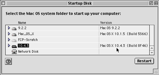 G4 9.2.2 Startup disk with 10.4.3 selected
