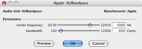 Apple AUBandpass setting