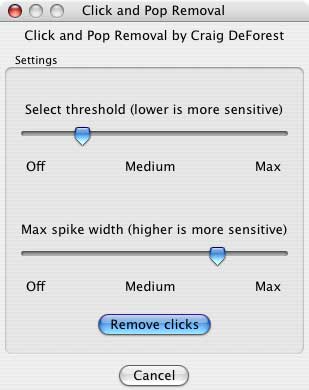 Click and Pop Removal settings