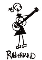 Rubbermaid sticker  with sketch of a woman playing a guitar