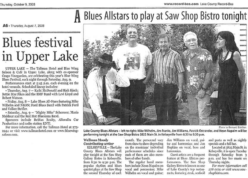 Lake County Blues Allstars Press Clip - Record Bee