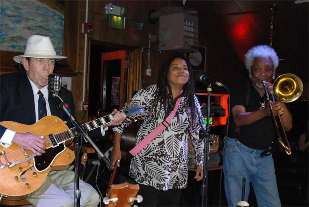 Photo by Keizo Yamazawa taken at the Blues Hall of Fame Awards.  Mike Wilhelm, Rev. Rabia, and Ed Earley