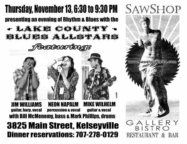 Lake County Blues Allstars - SawShop, Kelseyville, Thursday, November 13th - 6:30 PM