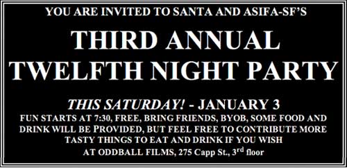Invitation to Santa and ASIFA-SF 12th NIGHT PARTY