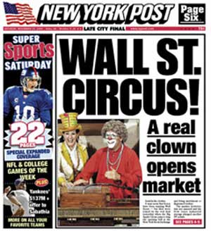 A real clown opens the market via Paul Krassner