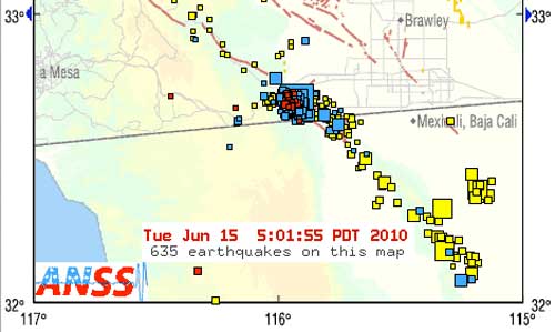 5.7 Magnitude San Diego earthquake and floating swarm USGS map