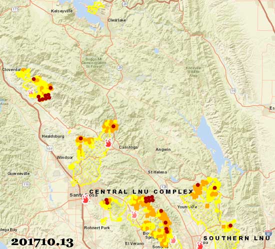 Lake, Napa, Sonoma County fires October 13, 2017