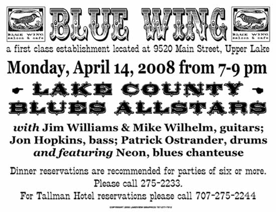 Lake County Blues Allstars, April 14th, 7pm