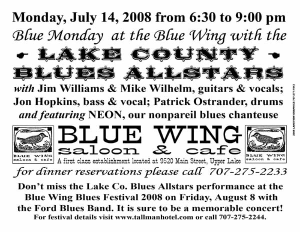 Lake County Blues Allstars - Upper Lake, Ca. - Monday July 14th - 6:30pm