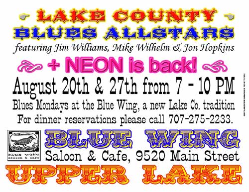 Lake County Blues Allstars - August 20th and 27th - Blue Wing Saloon and Cafe