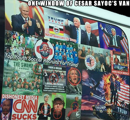 One window of Cesar Sayoc's Van