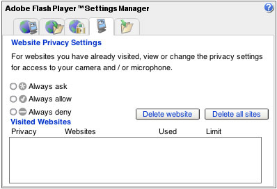 Adobe/Macromedia Privacy Settings window