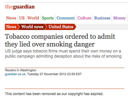 Tobacco companies ordered to admit they lied over smoking danger