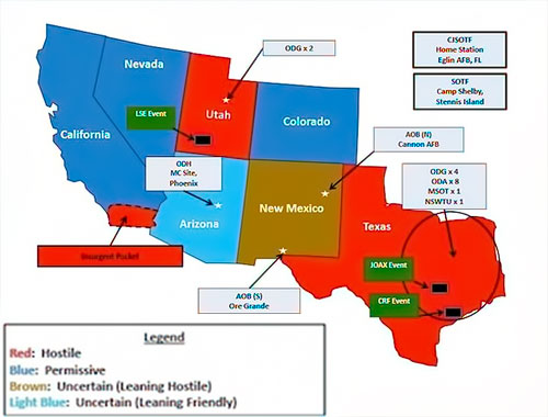 Map stating California, Texas, and Utah are ? Government ? HOSTILE.