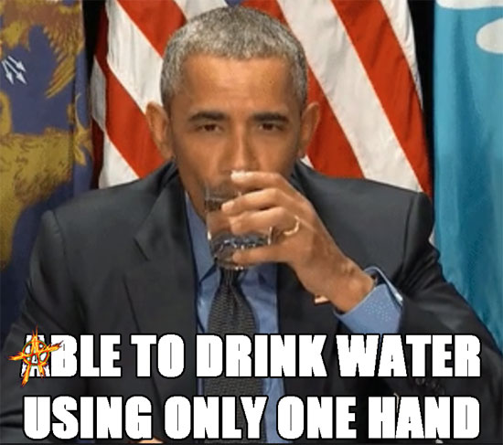 Able to drink water using only one hand