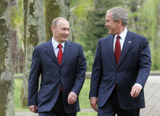 birds of a feather Putin and Bush