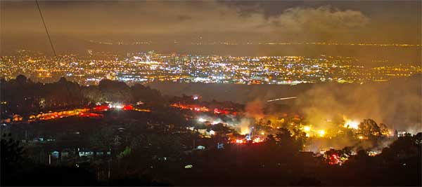 View of PG&E initiated San Bruno fire on Sep. 9, 2010 at 11:31 pm PDT ~ Wikipedia
