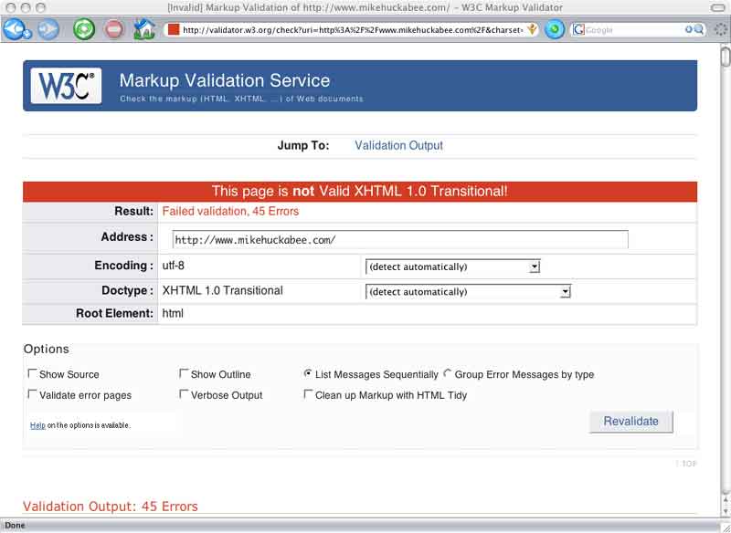 W3C Validation of http://www.mikehuckabee.com