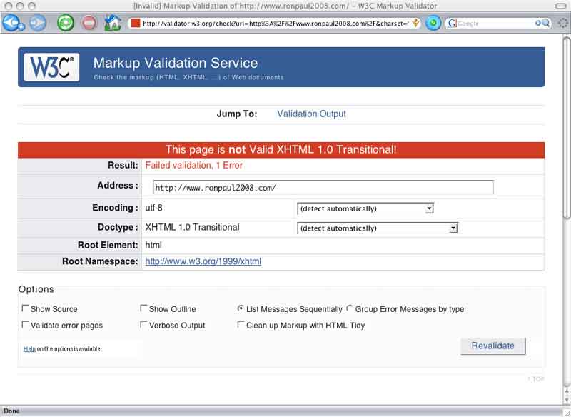 W3C Validation of http://www.ronpaul2008.com