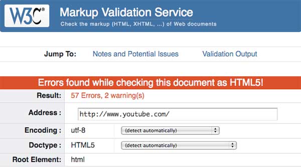 YouTube fails W3C Validation Monday, August 13, 2012