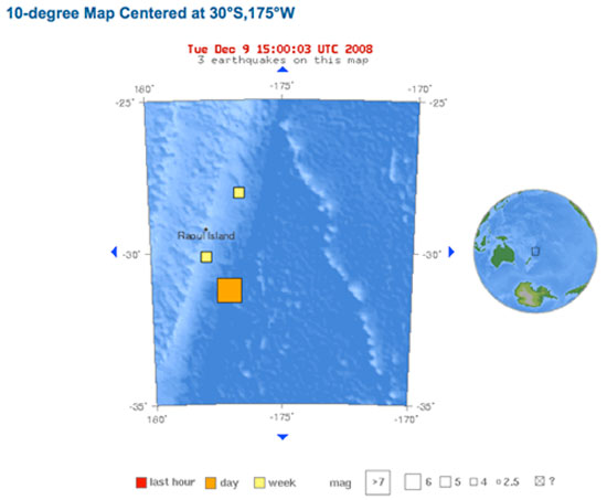 USGS Map of Magnitude 6.8 - KERMADEC ISLANDS REGION